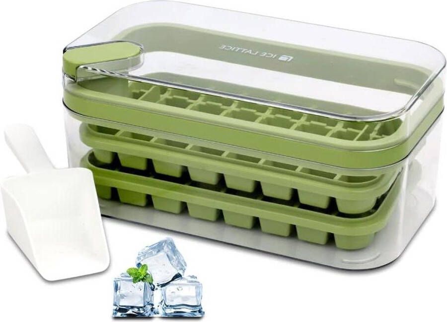 IJsblokjesbak voor de vriezer met ijsbeker schep en deksel 64 ijsblokjes snel los te maken Ice cube tray