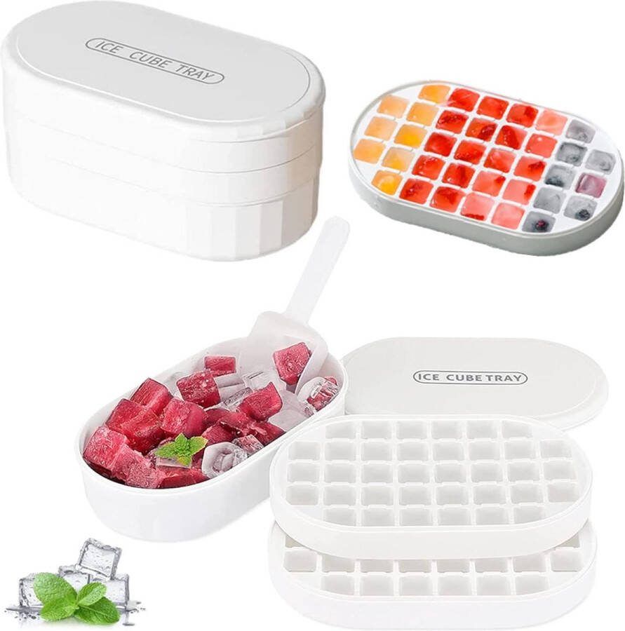 IJsblokjesbakje met deksel ijsblokjesbakjes met 1 ijsbewaarbox 1 ijsschep geschikt voor ijsbereiding whisky cocktails drankjes (wit)