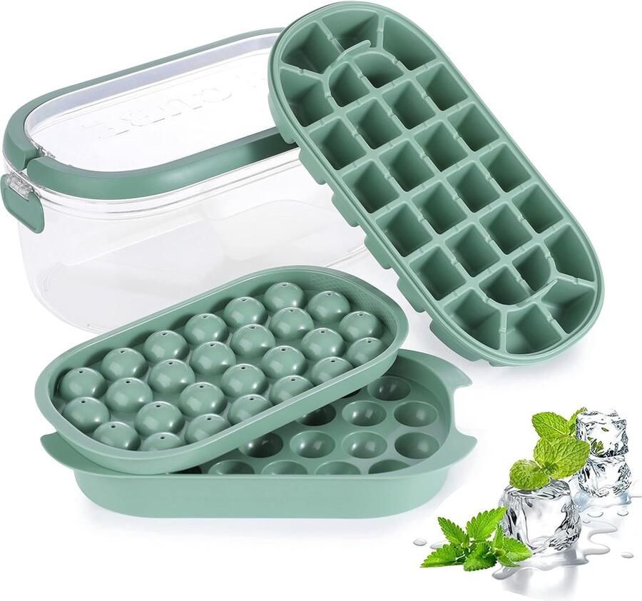 IJsblokjesbakje Siliconen ijsblokjesbakje met deksel en container IJsblokjes Mini-ijsblokjesbakje Ballen voor vriezer Cirkel ijs cocktail whisky thee koffie (groen)