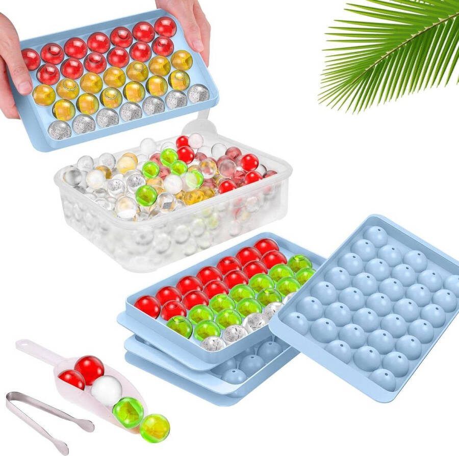 IJsblokjesbakken voor de vriezer 2x ronde ijsvormpjes kubus ballenmaker met vuilnislepel Tong 66 stuks pellet ijsbakken Fancy Icecubetrayes (blauw) Ninyoon Ice Pop Mold