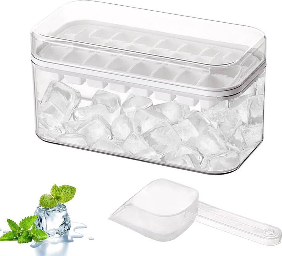 IJsblokjeshouder 24-voudig stapelbaar ijsblokjesvorm Ice Cube Tray met houder en schep herbruikbare ijsblokjesschalen voor whisky bier cola koffie dranken sap wijn (wit)