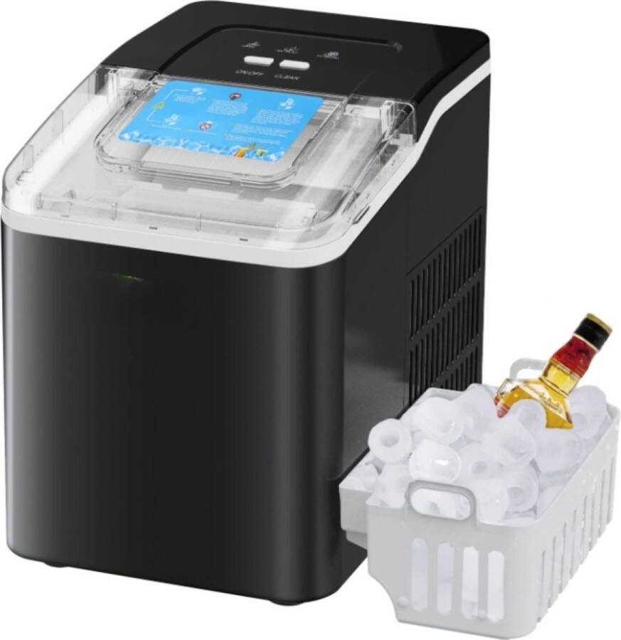 IJsblokjesmachine Incl. IJsschep & Verwijderbaar IJsmandje 12kg 24u 1.5L 120W Zelfreinigingsfunctie Zwart IJsblokjesmaker