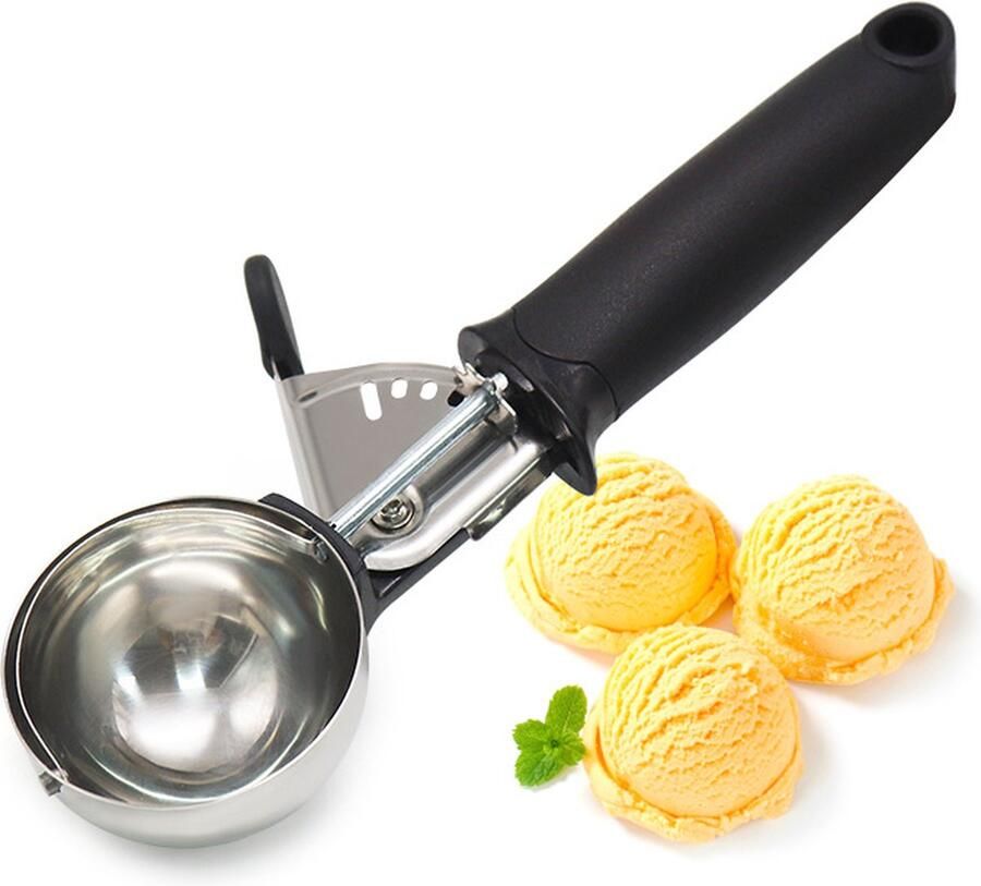 IJschep IJsbollepel Professionele ijsschep ijslepel Keukengerei Ø 57 mm Accessoires voor Dessert Keuken Accessoires Anti Vries RVS Zwart