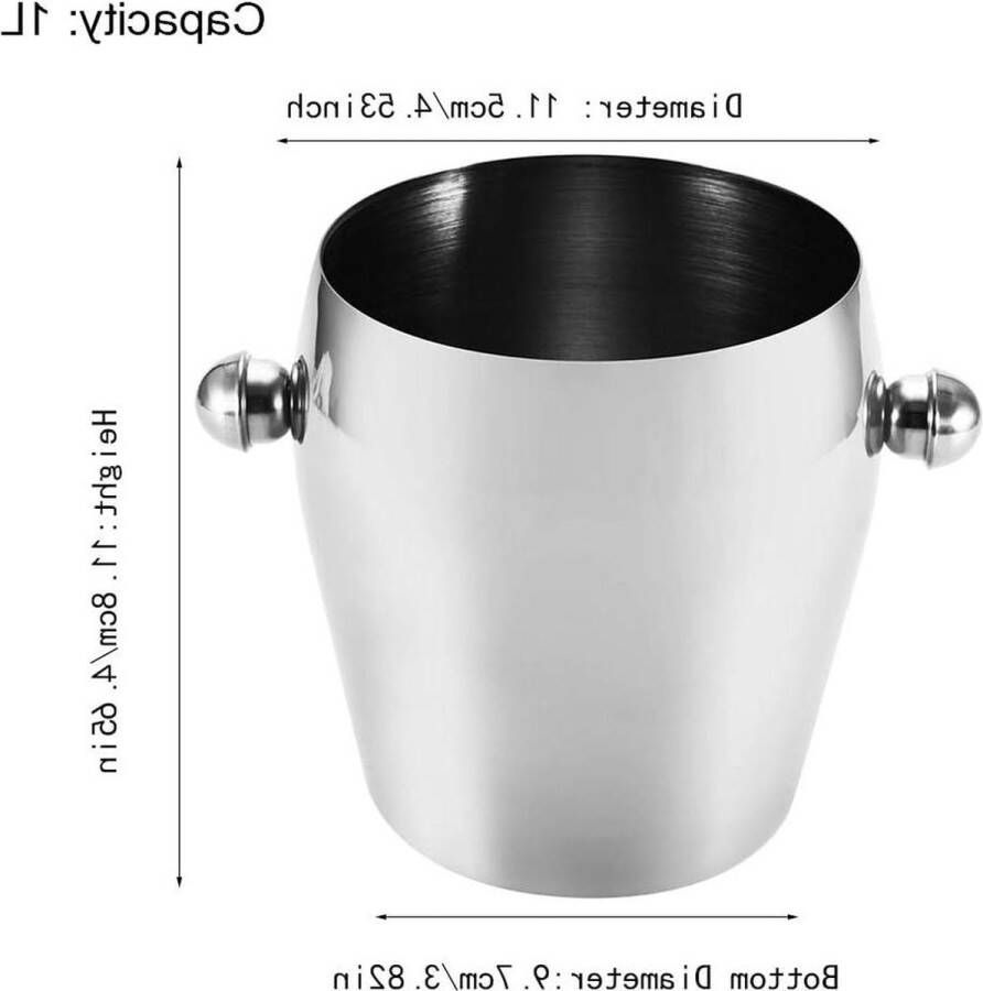 IJsemmer Dubbele Muur Geé£oleerde Ice Cube Container Bar Home Party benodigdheden RVS Wijnkoeler 1L Voorzien van Ljsemmer