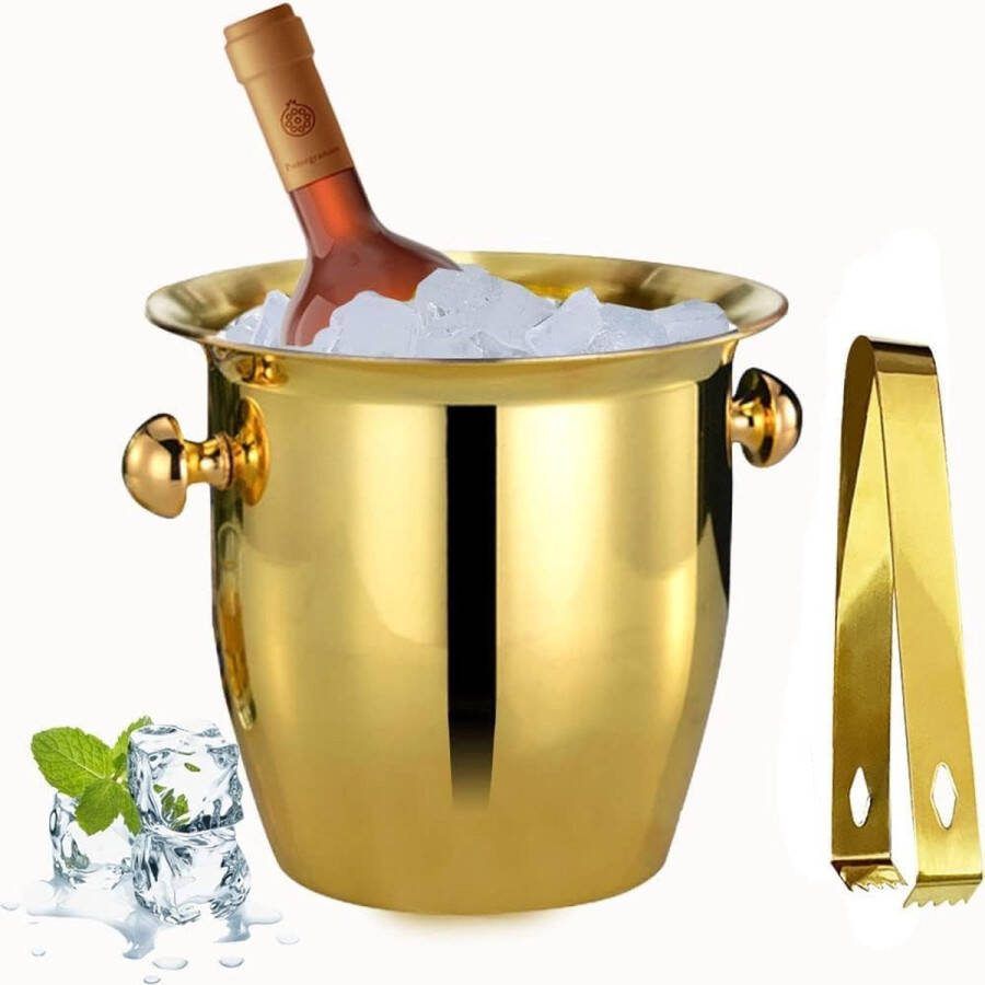 IJsemmer en champagne-ijsemmer met tang trompet-ijsemmer RVS spiegelreflectie wijnkoeler voor cocktailbar bier rode wijn likeur drankjes feest ijs langer bevroren