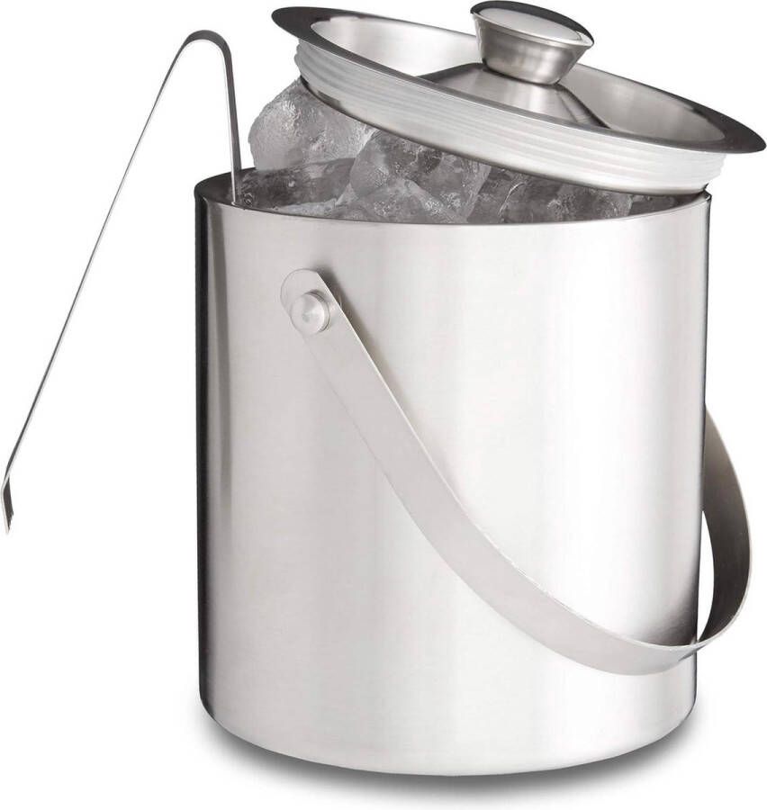 Ijsemmer met deksel en ijstang voor bar party 15 liter HxBxD: 17x15x15 cm zilver Ijsemmer dubbelwandig met deksel