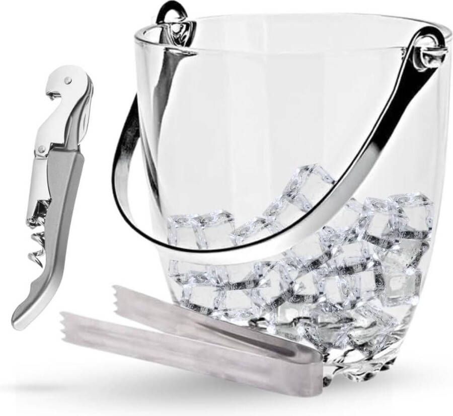 IJsemmer van glas met handvat en aluminium clip complete set voor champagne wijn en bier inclusief kurkentrekker Ljsemmer