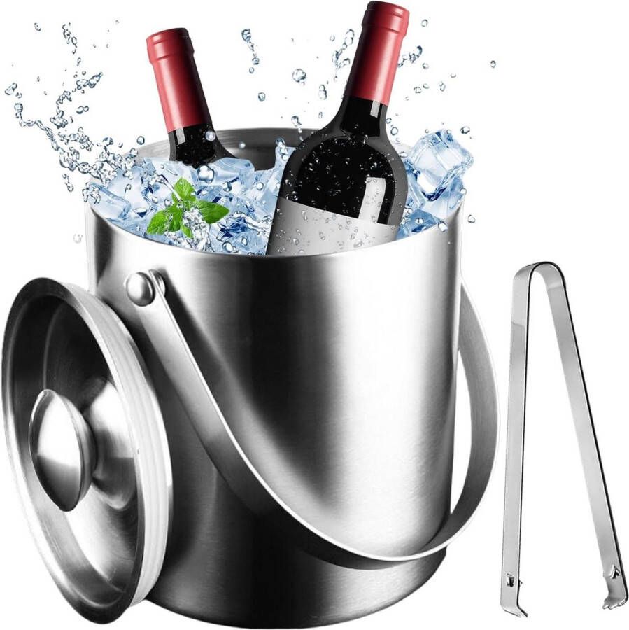 IJsemmer van roestvrij staal 2 l Wand-IJsemmer met handvat Dubbelwandige champagnekoeler voor bars in Ljsemmer