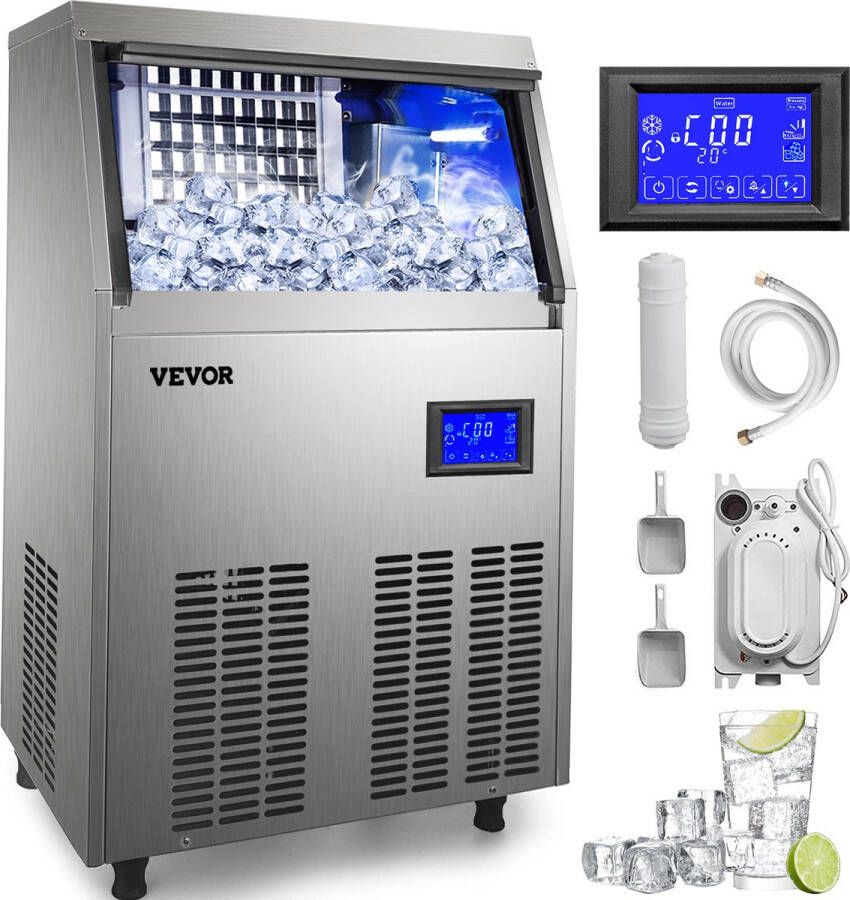 Ijsmaker Vrijstaande Commerciële Ijsmachine Ijsblokjesmachine 132lbs in 24uur Rvs
