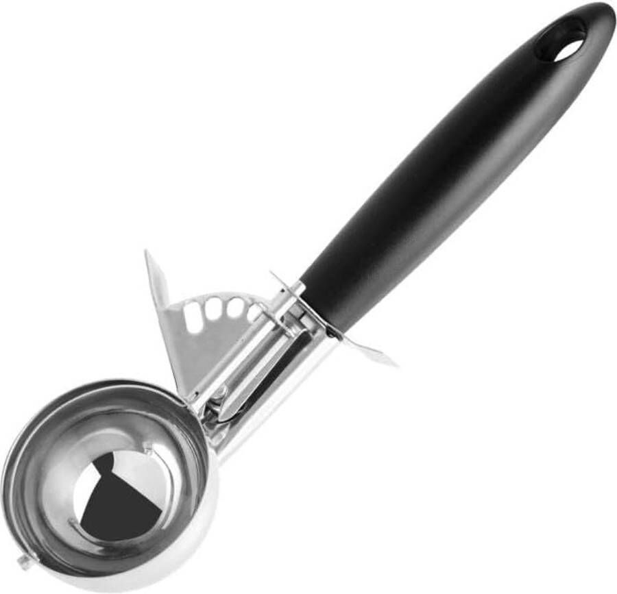 IJsschep ijslepel voor ijscrème ijsblokjesvormer met kogel-uitwerpfunctie (kleur: zilver zwart) hoeveelheid: 1 stuk