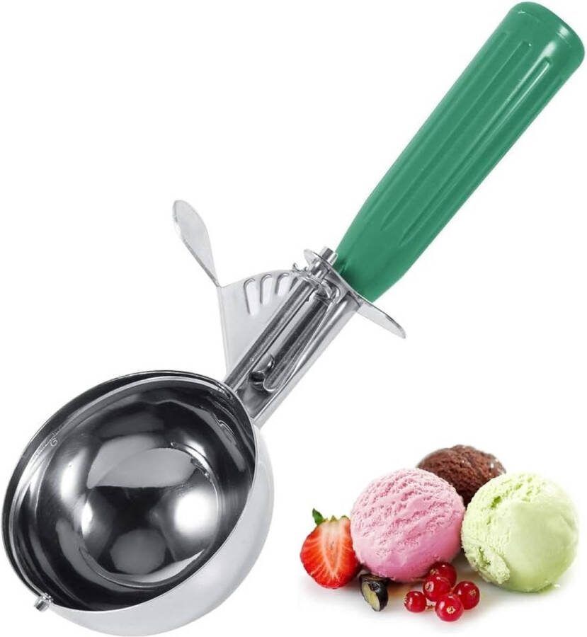 Ijsschep roestvrij staal met kunststof handvat praktische ijslepel fruitijsschep keukengereedschap (kleur: groen 6 5 cm)