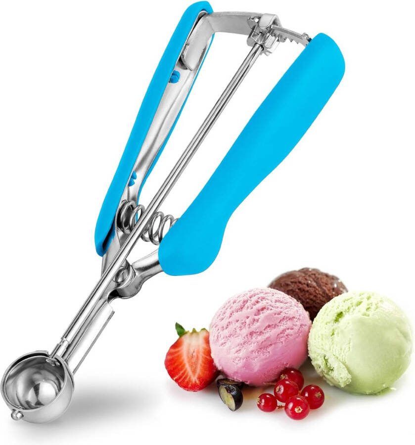IJsschep RVS 2 5 cm extra kleine ijsschep schep 5ml met trekker en comfortabel handvat voor ijsbollen bakken meloenbollen hemelsblauw