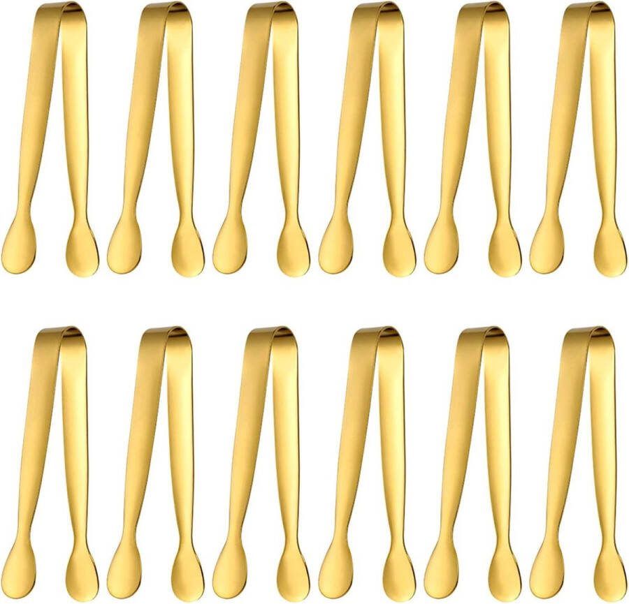 IJstang set 12 stuks serveertang roestvrij staal candybar saladetang gebaktang snoep clip voor bruiloft feest bar buffet grill picknick (goud)