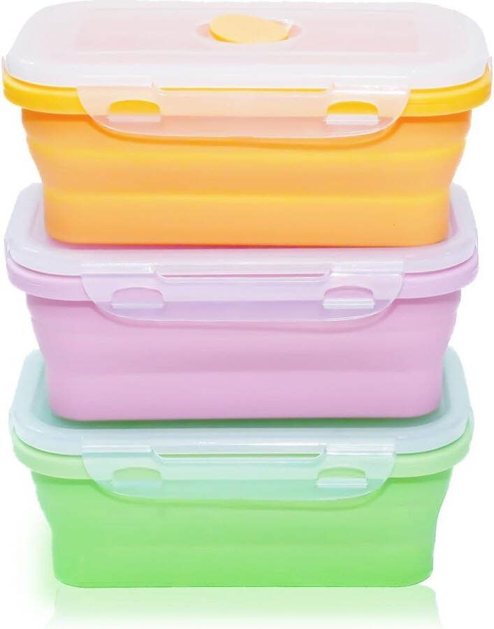 Iliconen opvouwbare containers verpakking van 3 lunchtrommel voedselveilige siliconen opvouwbaar herbruikbaar inklapbaar veilig voor op de camping op reis 800 ml roze oranje groen