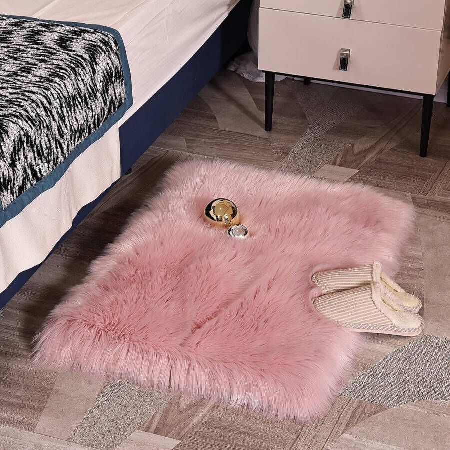 Imitatie schapenvacht langharig tapijt van imitatiebont wollige decoratievacht om op de grond te leggen voor bed of bank (Maat: 60x90cm)