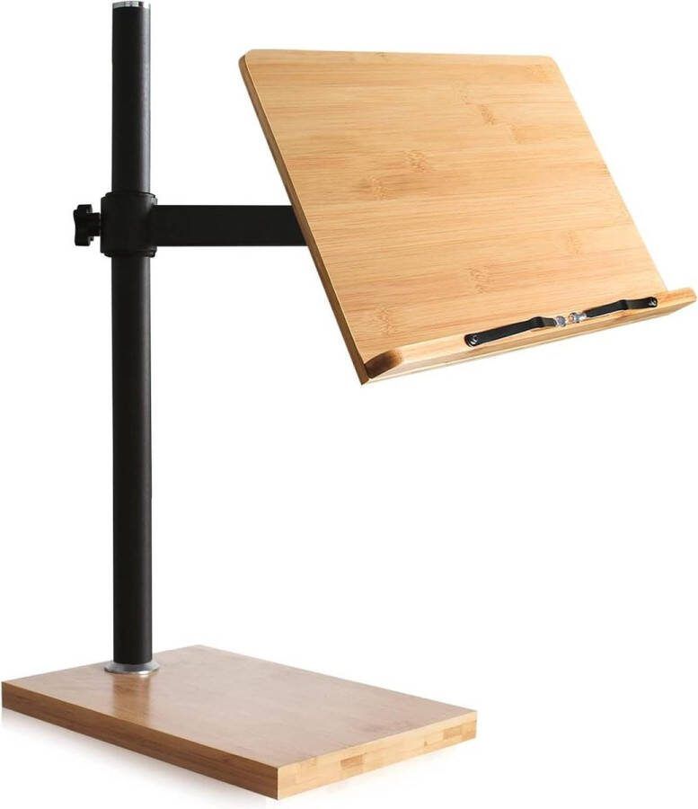 In hoogte verstelbare boekenstandaard Bamboe boekenstandaard met paginaclips voor handsfree lezen Verstelbare leeshoogte en hoek (11 x 81)