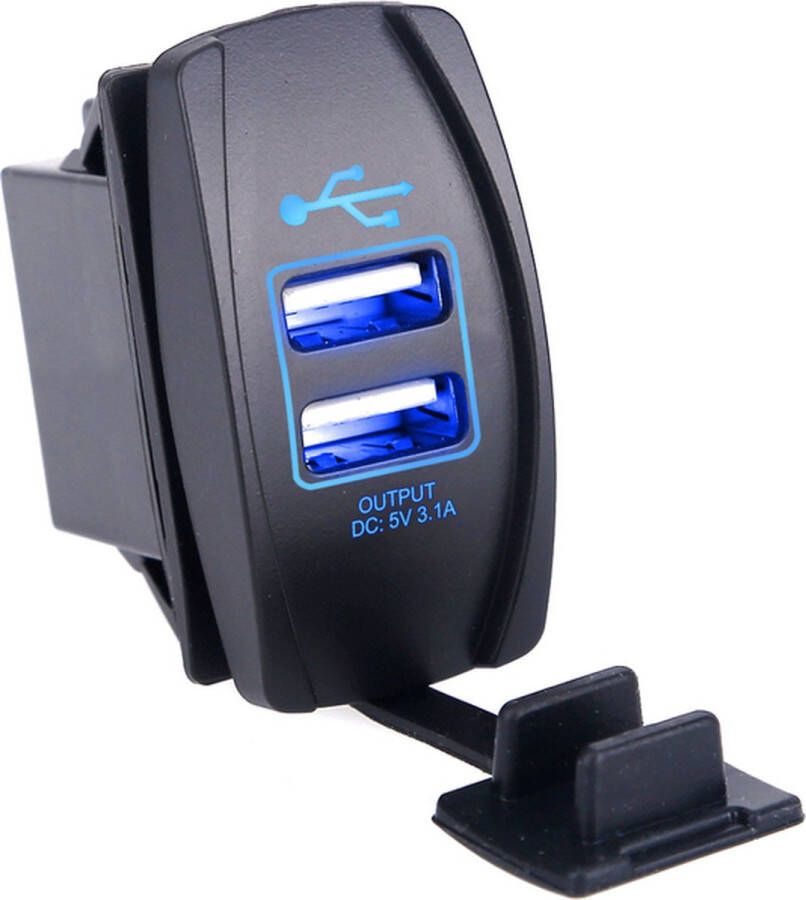Inbouw Autolader Met Dubbele USB Blauw Licht