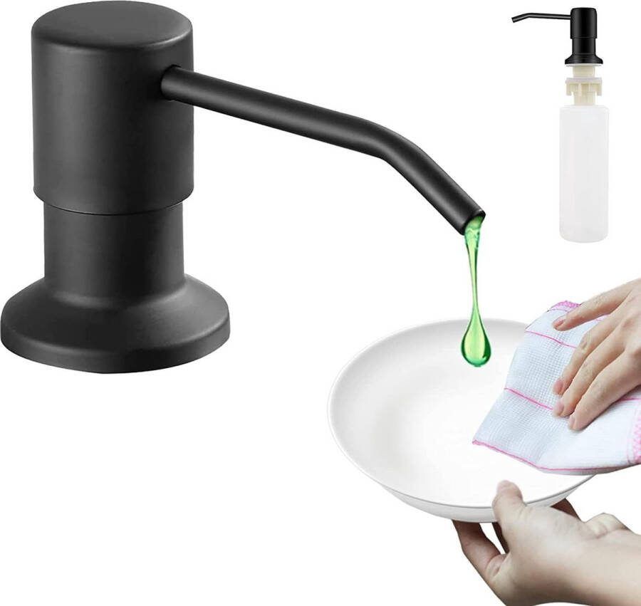 Inbouw Zeepdispenser 300ML RVS 360° Draaibaar Handig Praktisch Duurzaam Set Hervulbaa 26-31mm Gat In Spoelbak Of Keukenblad Gebogen Mond Zeeppompje Zeeppomp Voor Thuis Aanrecht Zwart Hoge Kwaliteit