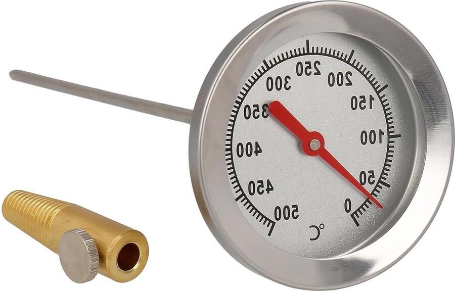 Grillthermometer 500 graden roestvrij staal 15 cm lange sonde oven tanur rookoven analoog bimetaal 15 cm