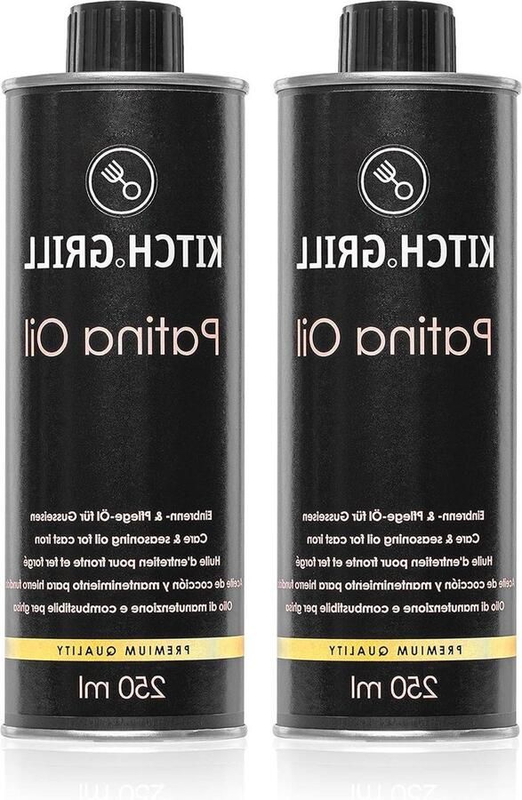 Inbrand- en verzorgingsolie voor gietijzeren pannen 2 x 250 ml patinaolie voor grillrooster grillplaten en Dutch Oven