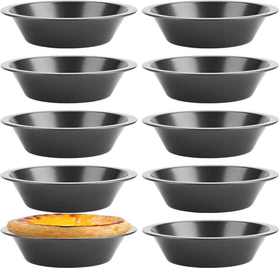 Individuele taartschotel antiaanbaklaag 10 stuks ronde taartschalen voor de oven quiche bakvormen taartvormen bakken zwart 125 x 3 x 78 cm tartelette vormen