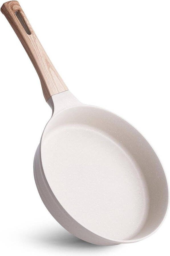 Inductie antiaanbakpan 28 cm granieten pan eierpannen omeletpan met houtgrain-bakelieten handvat beige braadpan universele pannen alle warmtebronnen kookgerei