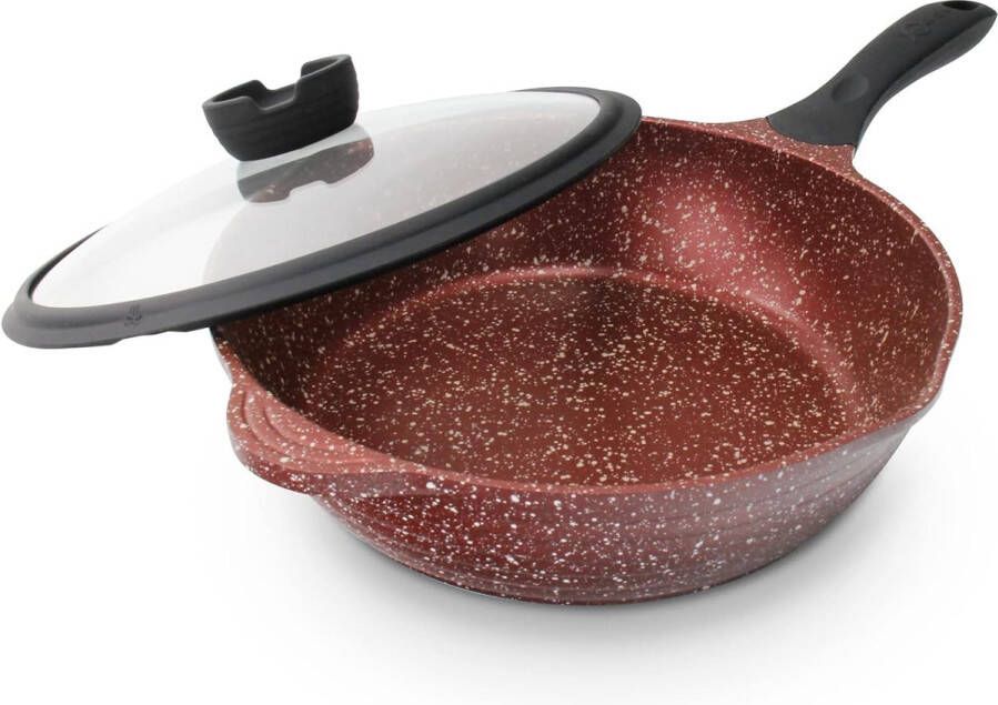 Inductie sauteerpan met deksel antiaanbaklaag PFOA-vrij gegoten aluminium voor alle soorten fornuizen (kersenhout 28 cm)