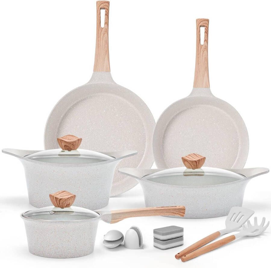 Inductiepan en pannenset met deksel graniet anti-aanbaklaag Pot- en Pannensets 11-delige Kookgerei Set met Koekenpan Soeppan Steelpan