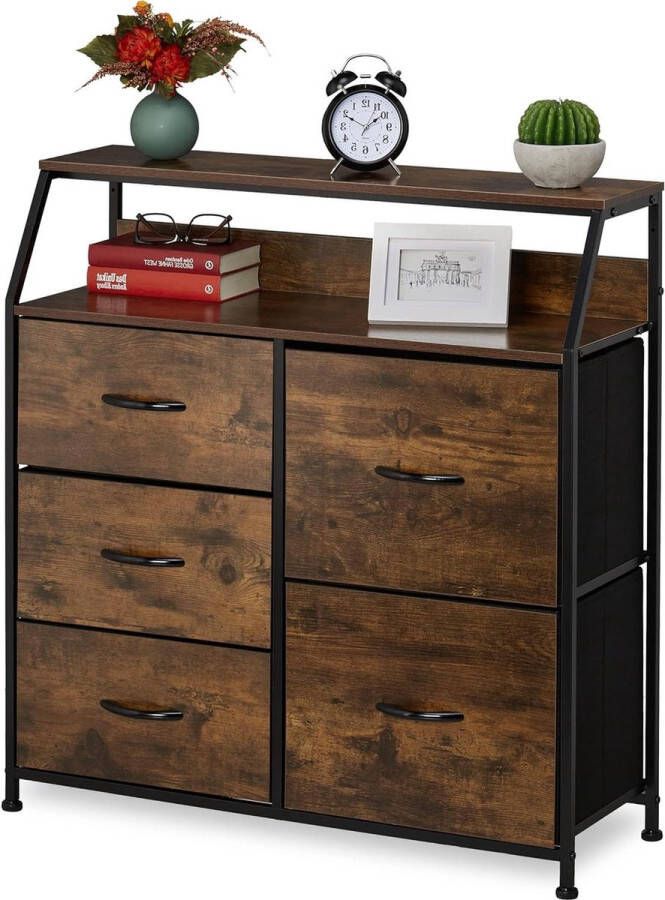 Industrieel ladekast 5 lades 2 planken boeken decoratie HxBxD: 87x84x32 cm bruin zwart Ladeblok