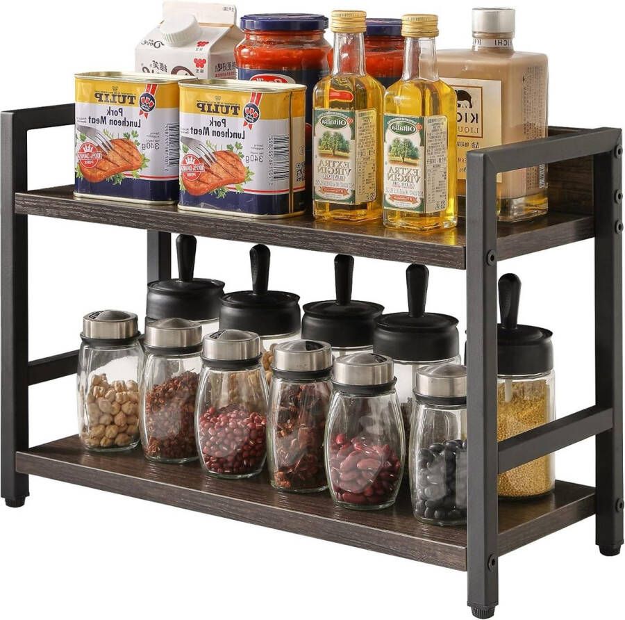 Industriële Counter Plank Desktop Opslag Organizer Staand Kruidenrek voor Aanrecht Keuken-Kantoor Woonkamer Donkergrijs TLJ002G 2-Tier Spice Rack koffie rek