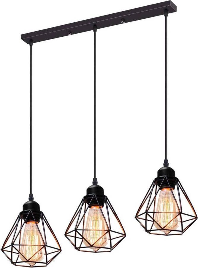 Industriële hanglamp 3 lampen diameter 16 cm E27 kroonluchter metaal in kooistijl geometrische plafondlamp keuken en woonkamer plafondlijst