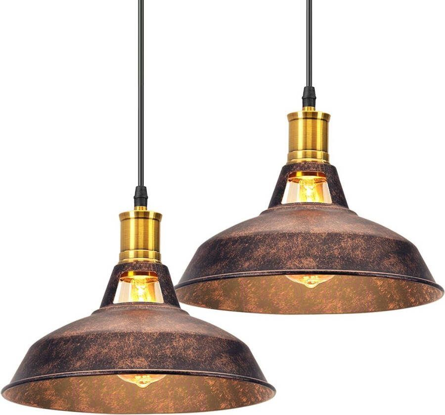 Industriële hanglampen Set van 2 27 cm Retro kroonluchter Metaal E27 plafondverlichting Vintage hanglamp Keuken woonkamer Roest