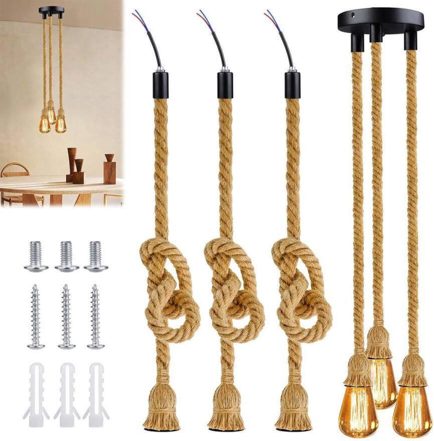 Industriële kroonluchter van 100 cm Retro henneptouw Doe-het-zelf hanglamp voor restaurant bar café