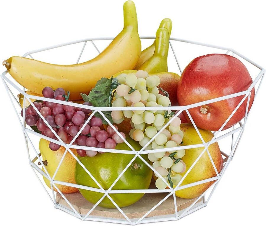 Industriële metalen fruitschaal groente en fruit broodmand van ijzer en hout wit 145x28x28 cm Fruitschaal