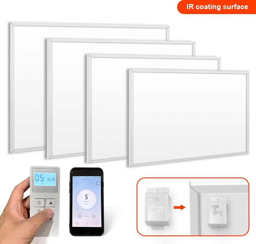 Infrarood Verwarming 980 Watt Muurmontage Elektrische Infrarood Verwarmingspaneel Vrijstaand Energiezuinig voor een kamer van 15-16m² IP44 incl. afstandsbediening en thermostaat Bescherming tegen oververhitting