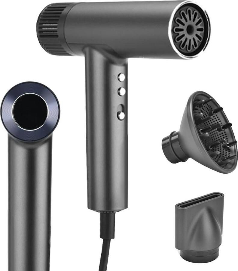 InJolly Ionen haardroger 110.000 omw m 1500 W Professionele borstelloze motor 200 miljoen negatieve ionen Grijs met diffuser en mondstuk Haardroger Met Borstel