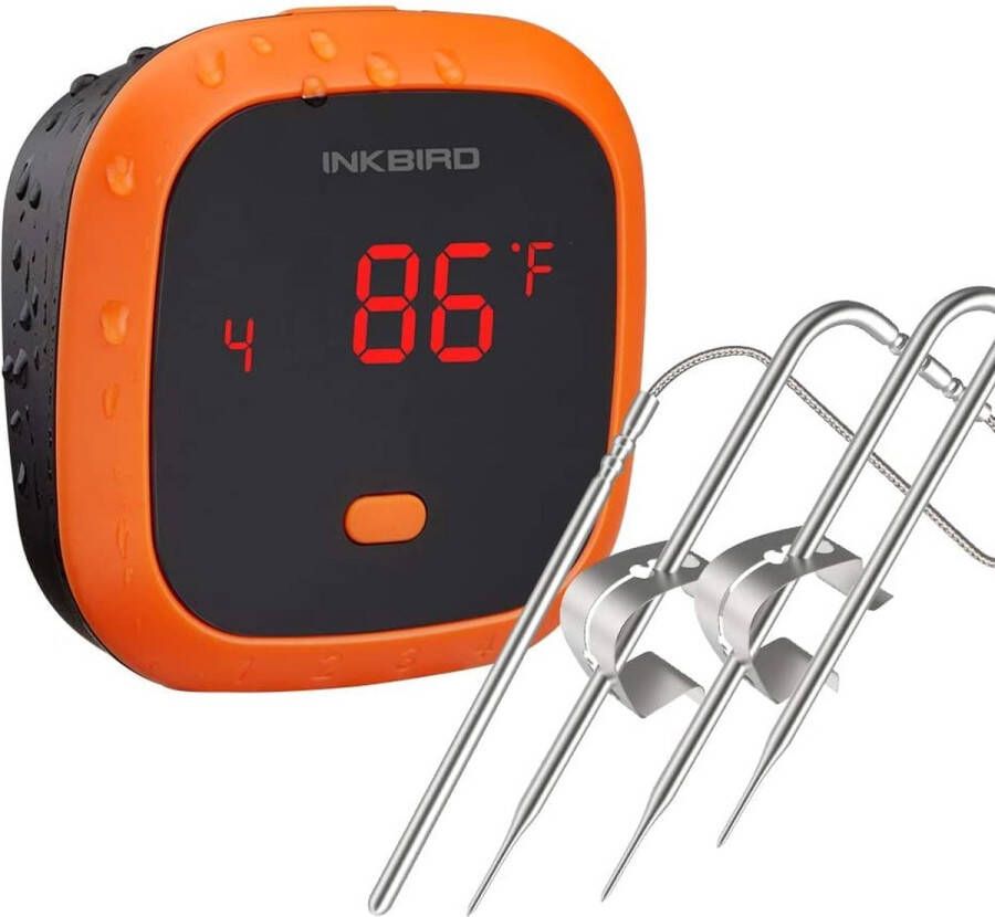 INKBIRD IBT-4XC Waterdichte Bluetooth BBQ Thermometer met 4 Probes Oplaadbare Vlees- en Keukenthermometer met Magneet en Alarm voor Buitenkoken Roken en Grillen voor iOS en Android