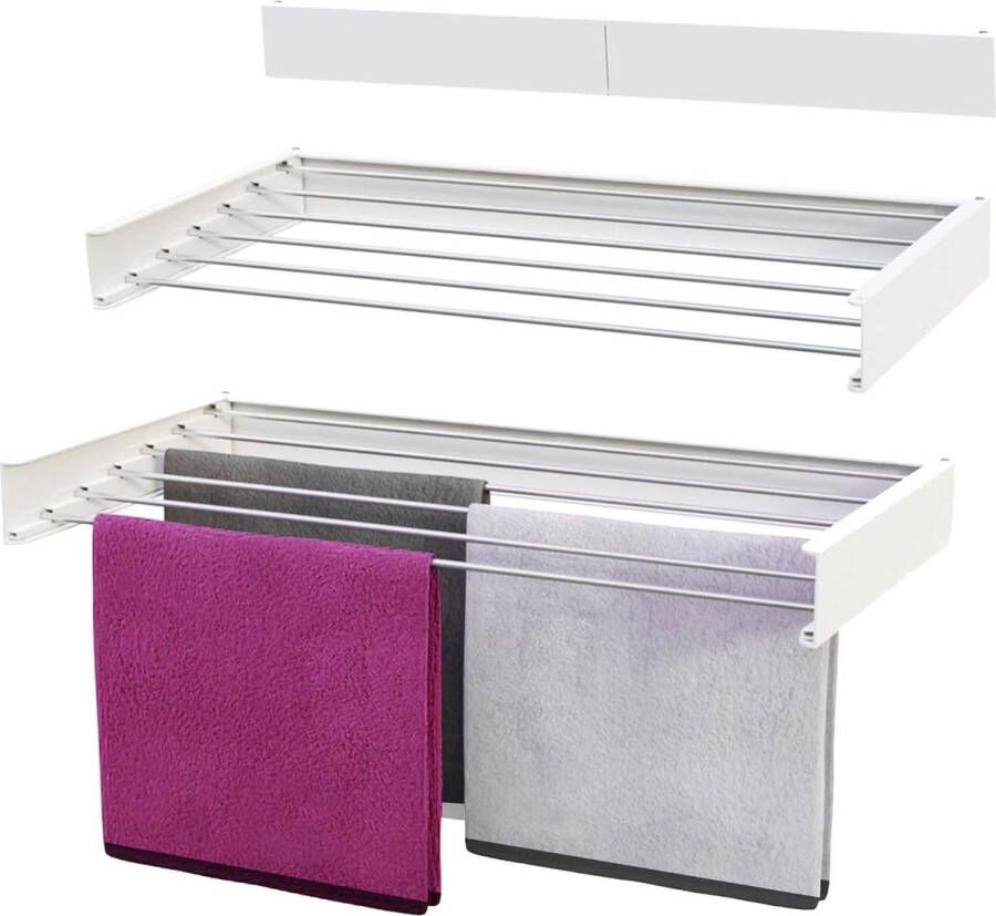 Inklapbaar Aluminium Wanddroogrek 100 x 50 cm Wit Wasrek met 6 droogstangen