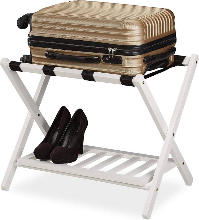 Inklapbaar kofferrek houten bagagestandaard 545 x 66 x 445 cm met plankje bagagerek hotel wit opbergrek inklapbaar
