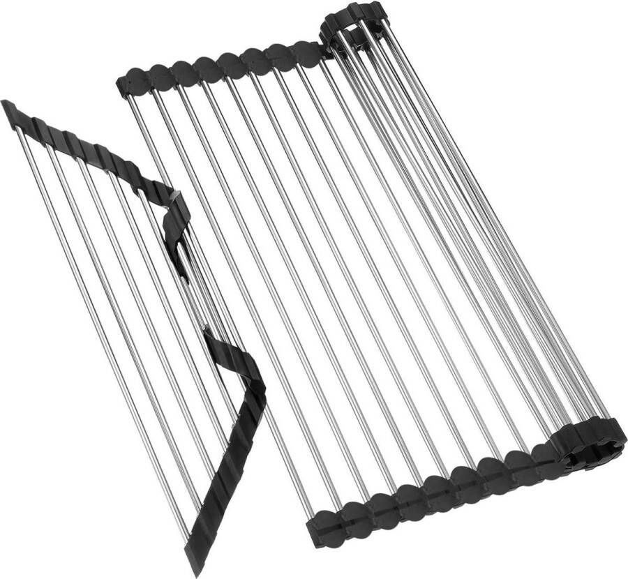 Inklapbaar ruimtebesparend afdruiprek voor keuken 43 x 35 cm roestvrij staal driehoekig afdruiprek voor gootsteen grill drogen afdruiprek met lekbak inklapbaar