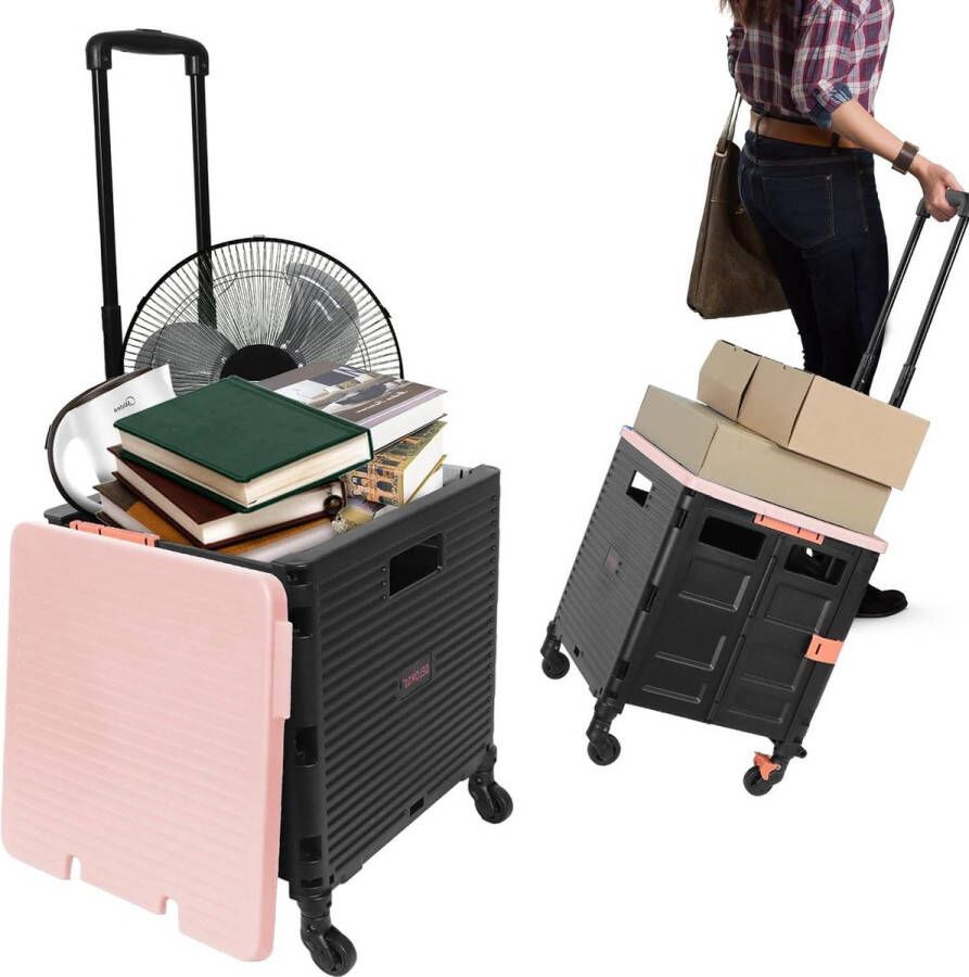 Inklapbare boodschappentrolley met deksel Paars Tot 50 kg Telescoopgreep Aluminium Kunststof Folding Shopping Trolley