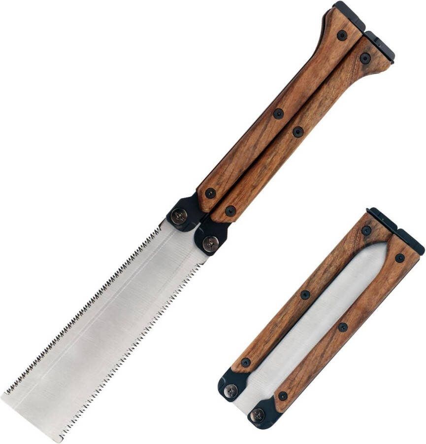 Inklapbare Japanse zaag tweesnijdige handzaag van SK85 koolstofstaal 150 mm hout fijne zaag met massief houten handvat