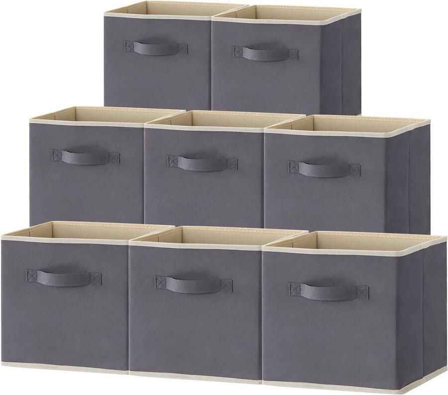 Inklapbare kubus opbergdozen 8 stuks decoratieve opbergmanden middelgrote opbergkratten open opbergkubussen handgrepen 33 x 33 x 33 cm Grijs