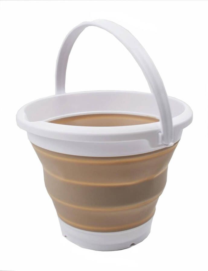 Inklapbare plastic emmer 5 liter opvouwbare ronde bak draagbare wateremmer ruimtebesparende outdoor-waterpot (wit latte 1)