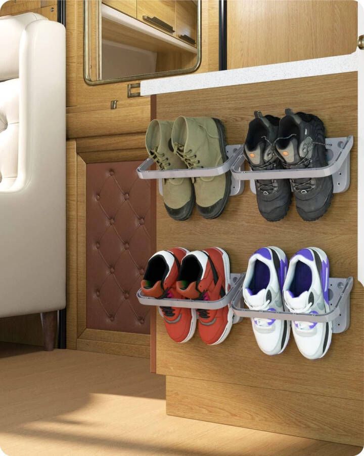 Inklapbare schoenenhouder wandmontage 4 stuks opbergrek voor schoenen grijs