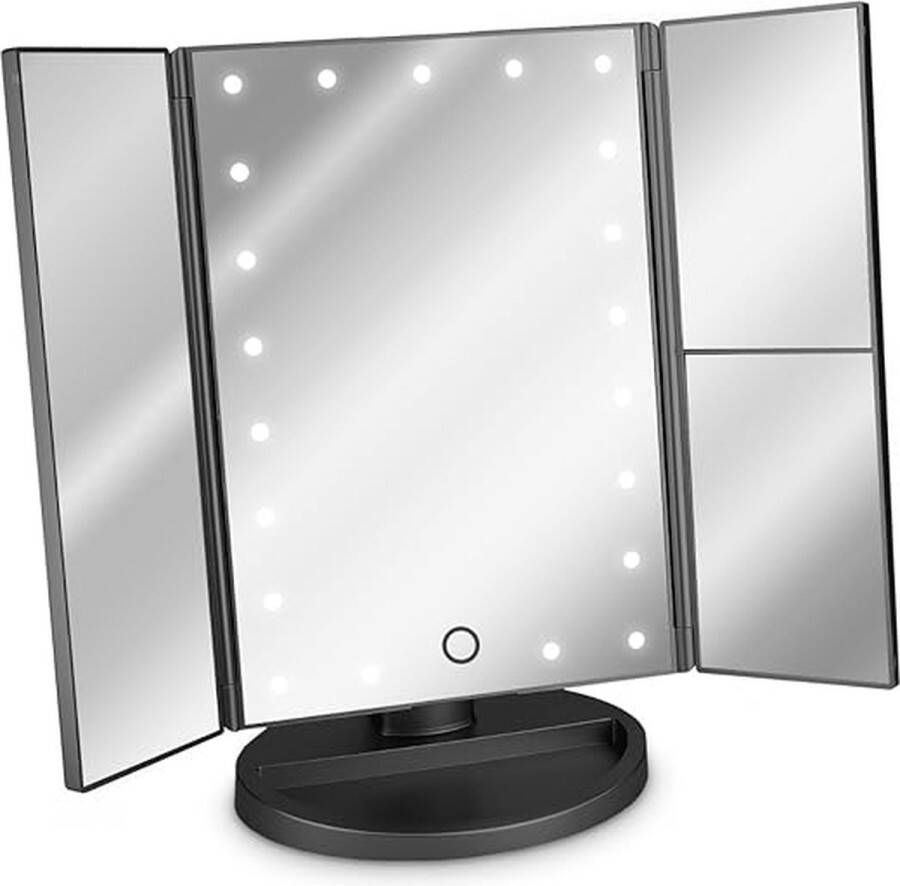 Inklapbare spiegel met verlichting Make-up spiegel met LED-lampjes en dimmer 2+3 maal vergroting Kantelbaar Incl. USB-kabel Matzwart