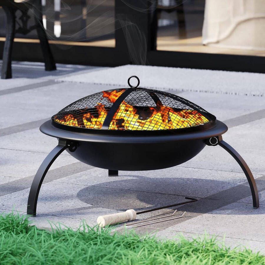 Inklapbare stalen vuurkorf zwart BBQ Vuurkorf voor buiten gebruik