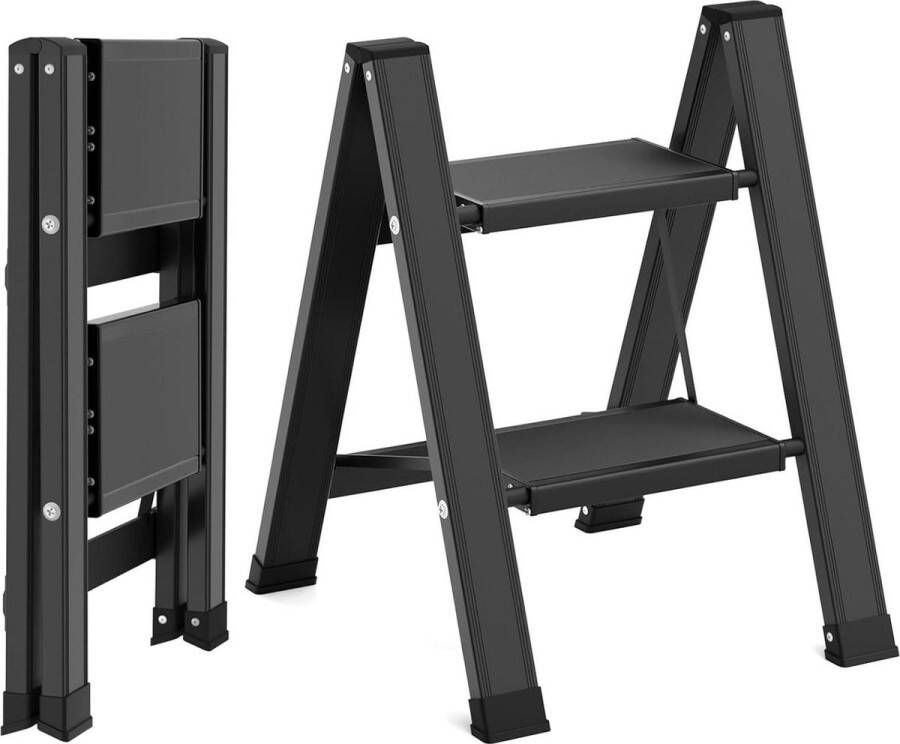Inklapbare trapladder 2 treden aluminium vouwladder tot 150 kg antislip huishoudladder multifunctioneel voor keuken badkamer camping