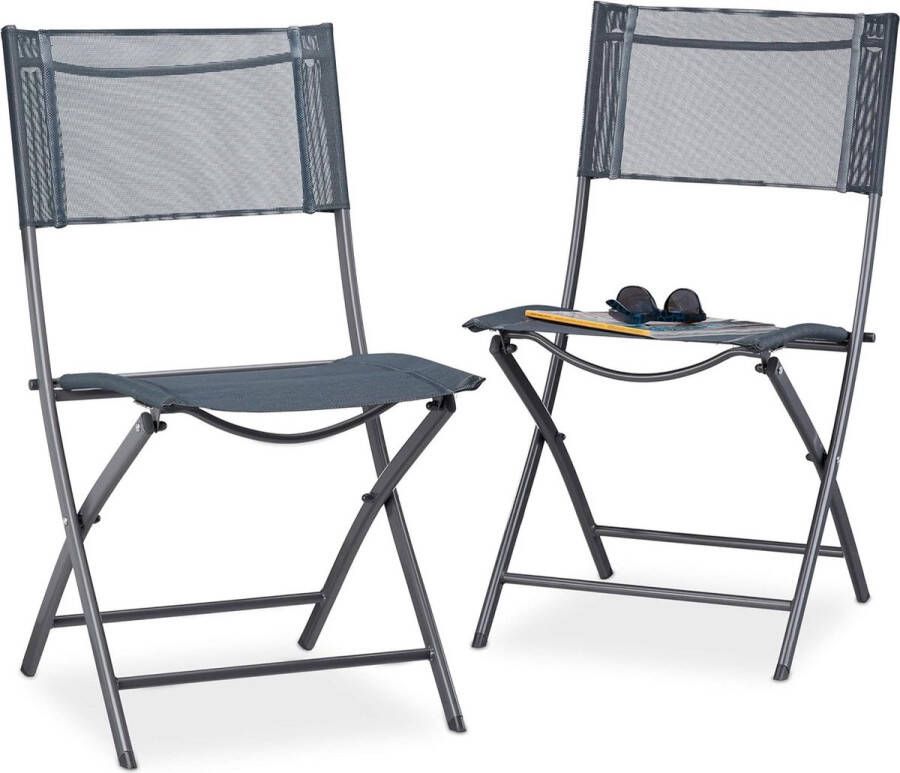 Inklapbare tuinstoel set van 2 Kunststof & metaal Antraciet 87 x 55 x 48 cm Balkonstoel