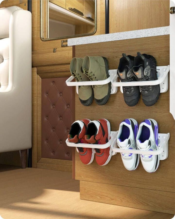 Inklapschoenenrek wandmontage opbergrek voor schoenen wit 4 stuks